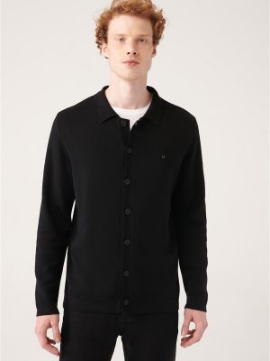 Medvilninis polo marškinėliai su sagomis Avva juoda