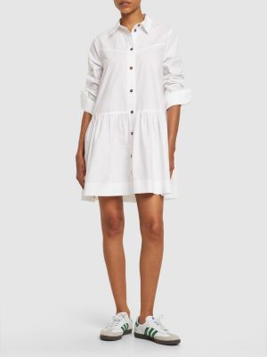 Памучна мини рокля Ganni бяло