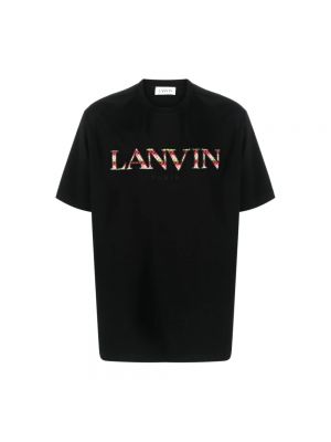 Haftowana koszulka bawełniana Lanvin czarna