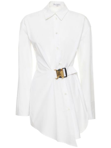Βαμβακερή φόρεμα με αγκράφα Jw Anderson λευκό