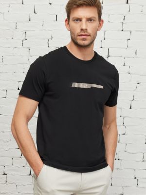 Βαμβακερή μπλούζα σε στενή γραμμή με σχέδιο Ac&co / Altınyıldız Classics μαύρο
