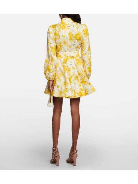 Mini vestido de lino de flores Zimmermann amarillo