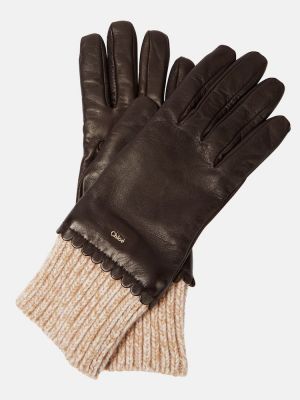 Rękawiczki skórzane z kaszmiru Chloã© brązowe