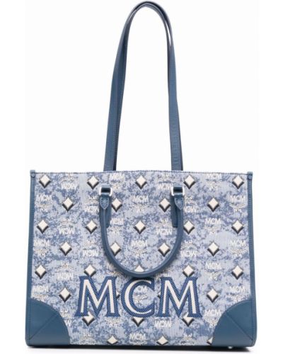 Bolso shopper de tejido jacquard Mcm azul
