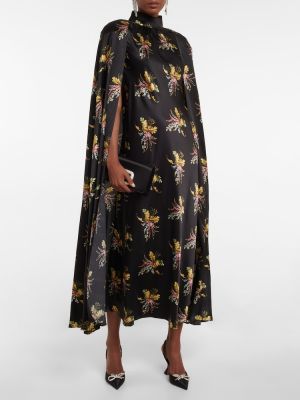 Jedwabna sukienka midi w kwiatki Rodarte czarna