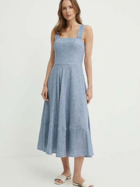 Pamučna midi haljina Lauren Ralph Lauren plava