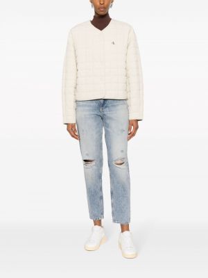 Mustriline teksajakk Calvin Klein Jeans valge