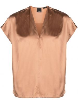 Jedwabna bluzka z dekoltem w serek Pinko brązowa