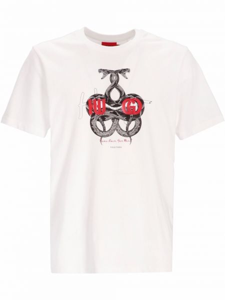 Camiseta con estampado de estampado de serpiente Hugo blanco