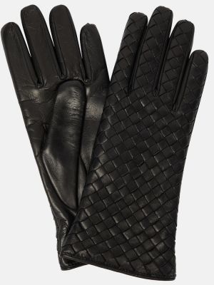 Černé kožené rukavice Bottega Veneta