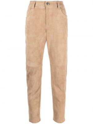 Pantaloni din piele de căprioară Brunello Cucinelli maro