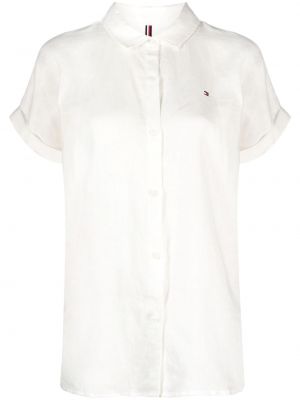 Lniana haftowana koszula Tommy Hilfiger biała