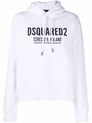 Pamučna hoodie s kapuljačom s printom Dsquared2 bijela