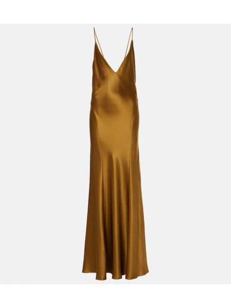 Satin maxi kjole Saint Laurent brun