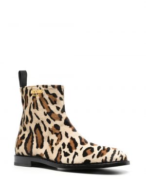 Leopardí kožené kotníkové boty s potiskem Moschino