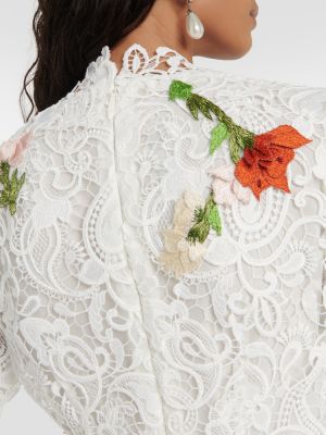 Csipkés virágos midi ruha Monique Lhuillier fehér
