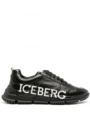 Kožne tenisice s printom Iceberg crna