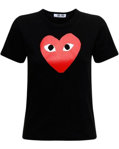 Kokvilnas t-krekls ar apdruku ar sirsniņām Comme Des Garçons Play melns