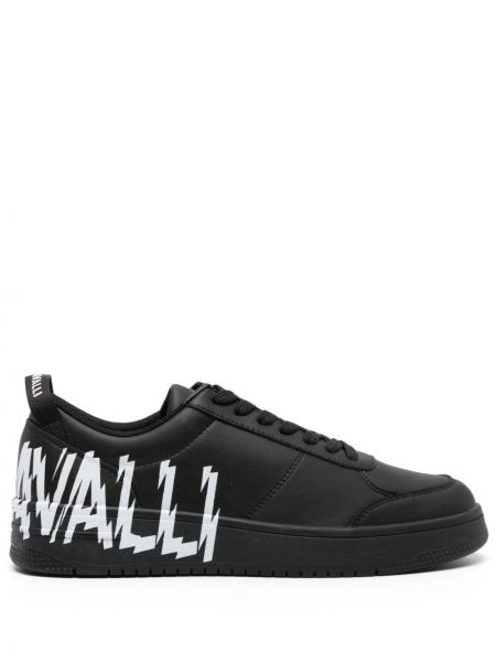 Sneakersy skórzane z nadrukiem Just Cavalli czarne