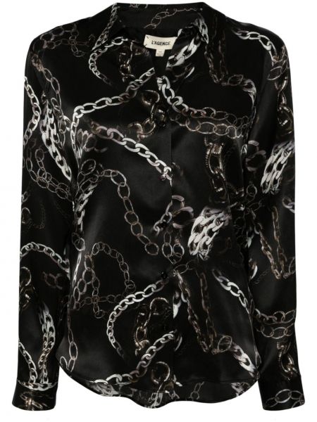 Cămașă de mătase cu imagine L'agence negru