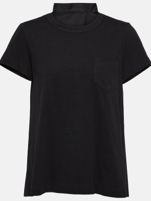 Plisēti kokvilnas t-krekls džersija Sacai melns