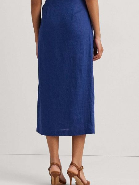 Lněné midi sukně Lauren Ralph Lauren modré