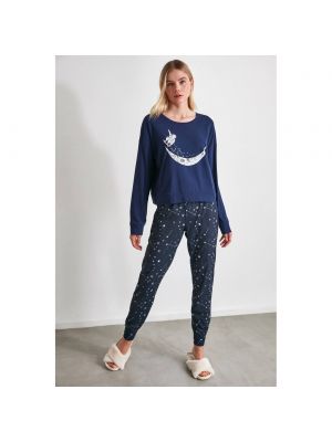 Dzianinowa piżama z nadrukiem w gwiazdy Trendyol szara
