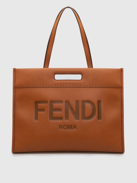 Коричневая кожаная сумка шоппер Fendi
