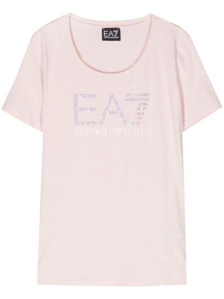Bavlněné tričko Ea7 Emporio Armani růžové