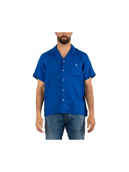 Koszula klasyczna retro sportowa Ralph Lauren niebieska
