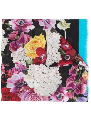 Kašmira šalle ar ziediem ar apdruku Dolce & Gabbana melns