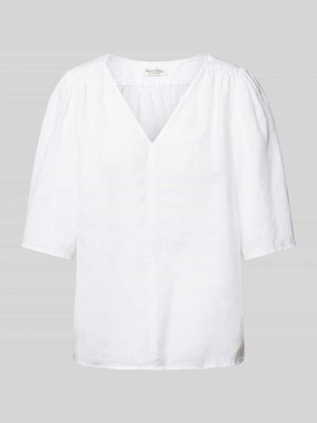 Lniana bluzka z dekoltem w serek Marc O'polo biała