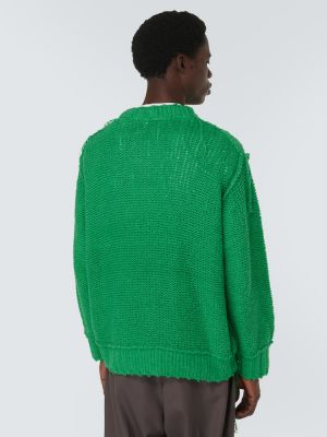 Bavlněný svetr s oděrkami Sacai zelený