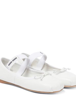 Bőr balerina cipők Miu Miu fehér
