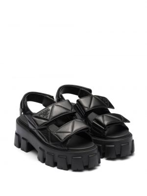 Stepētas dabīgās ādas sandales Prada melns