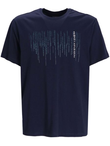 Raštuotas medvilninis marškinėliai Armani Exchange mėlyna