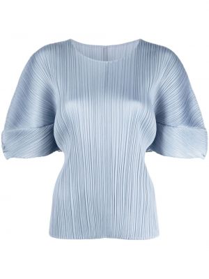 Satin bluse mit plisseefalten Pleats Please Issey Miyake blau