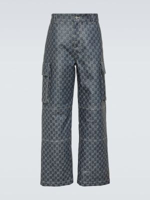 Straight leg jeans in tessuto jacquard Gucci blu