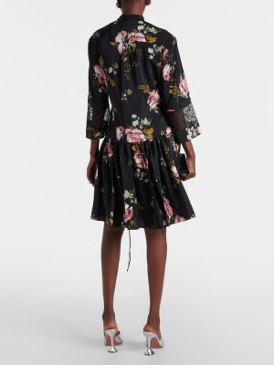 Svilena haljina s cvjetnim printom Erdem crna