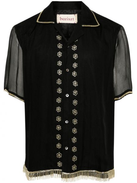Jedwabna koszula z frędzli Baziszt czarna
