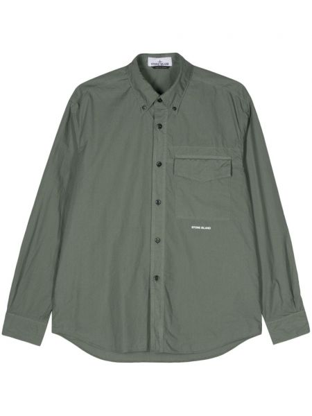 Βαμβακερό λινό πουκάμισο με σχέδιο Stone Island πράσινο