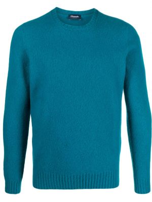 Vlnený sveter s okrúhlym výstrihom Drumohr modrá