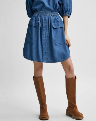 Džínsová sukňa Selected Femme Petite modrá