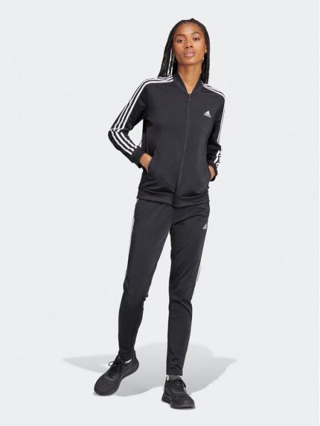 Csíkos slim fit melegítő szett Adidas fekete
