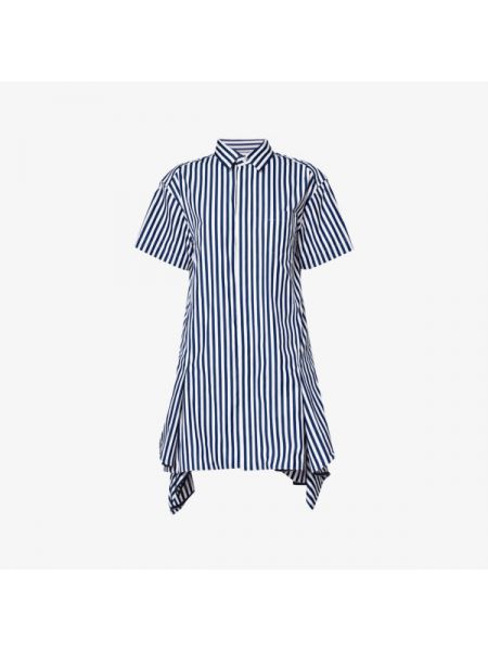 Платье-рубашка из хлопкового поплина в полоску со вставками по подолу Sacai, navy stripe