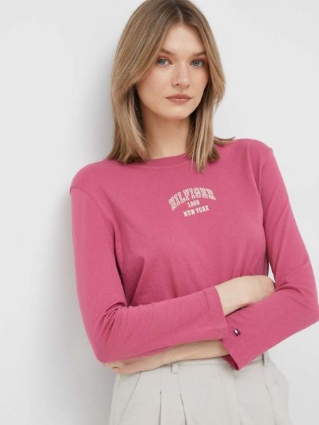 Памучна блуза с дълъг ръкав Tommy Hilfiger розово