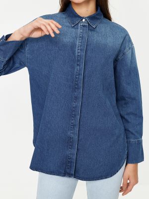 Oversized πουκάμισο τζιν Trendyol μπλε