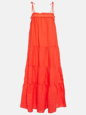 Žametna lanena dolga obleka iz rebrastega žameta Velvet rdeča