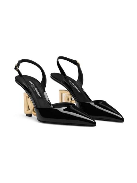 Scarpe piatte di pelle in pelle verniciata slingback Dolce & Gabbana nero