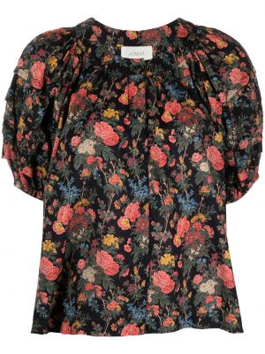 Trykt floral kort bluse The Great. svart